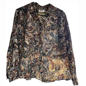 Talbot’s Silk Paisley Button Down Blouse Medium or Large Petite
